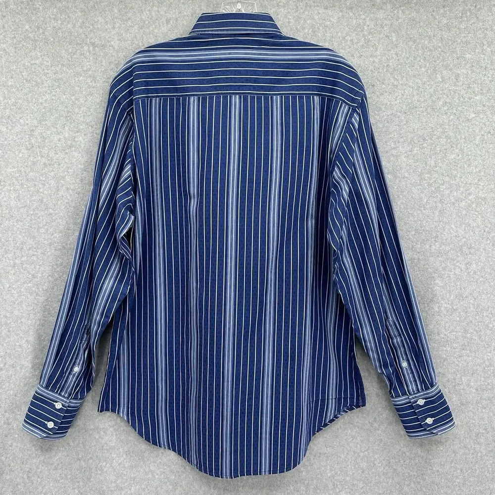 Robert Graham Old Money Size Medium Flip Cuff Blue Striped Button Up Shirt Top‎